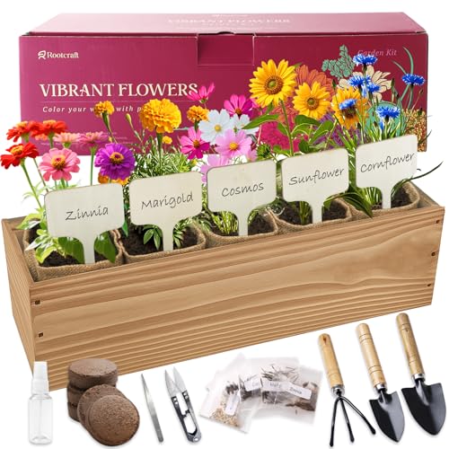 5 Indoor Flowers Growing Kit for Beginners, Complete Planting Starter Set with Zinnia, Cosmos,...