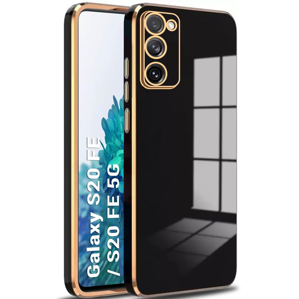 TheGiftKart Luxurious Golden-Plated Back Cover Case for Samsung Galaxy S20 FE / S20 FE 5G | Raised Lips for Camera & Screen Protection | Shockproof Design | Back Case for Samsung S20 FE (TPU, Black) (B0CSXJ1G5J) Amazon Price History, Amazon Price Tracker