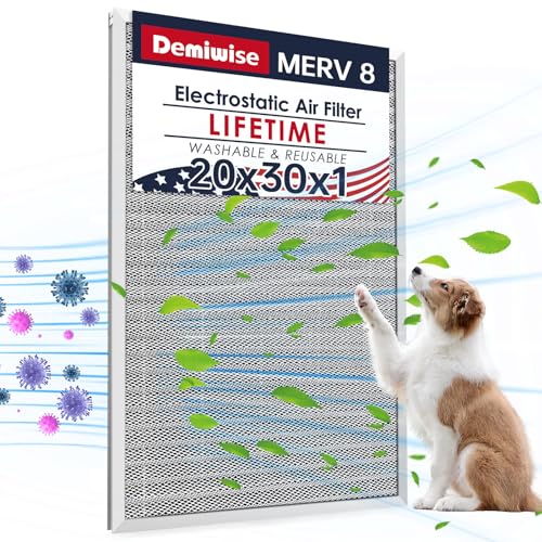 Demiwise 20x30x1 Electrostatic Air Filter, MERV 8 Reusable & Washable Aluminum AC/HVAC Furnace Filter Replacement, Permanent Air Filter, Lasts a Lifetime (Actual Size:19.72"x29.59"x0.82") by Demiwise - Used condition - US$30.77