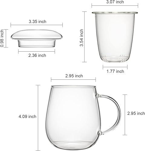 Vista 24 de Lezero Tazas de té de vidrio con infusor y kit de tapa, taza de té resistente al calor con filtro para preparar té de hojas sueltas y florecientes