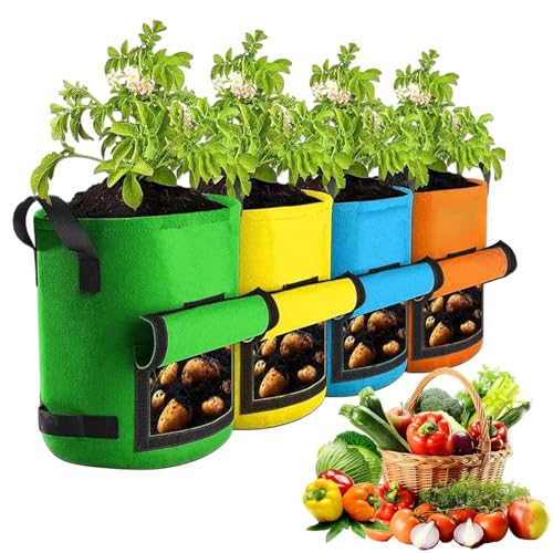 Bexdug Bolsas de cultivo para patatas | Maceta de tela no tejida | Contenedor de plantación para zanahorias cebollas, juego de 4 bolsas de cultivo de patatas de tela no tejida