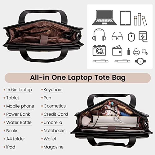 Lovevook Laptop Bag For Women 15.6 Inch Laptop Tote Work Bag Professional Leather Computer Briefcase Waterproof Handbag Shoulder Bag Large Capacity Business Teacher Office Bag Crossbody Purse,Black thumb #1