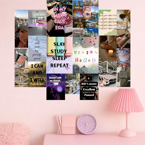 Image of Vision Board 2026 Aesthetic Poster Kit | Set of 21 Motivational & Study Quotes Posters | 300 GSM Premium Prints + Wall-Friendly Tape | Girl Room Decor, Study Wall Art, Self-Growth Aesthetic