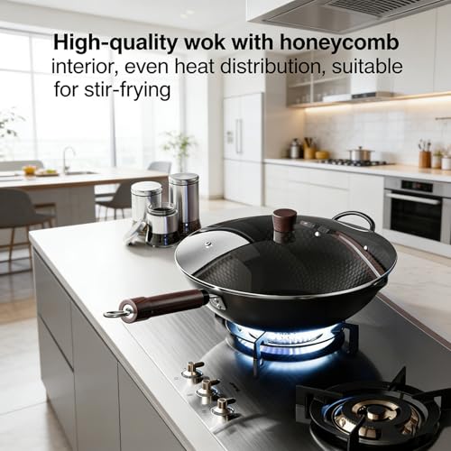 Wok de acero carbono con sartén antiadherente y tapa 30 cm miniatura 5