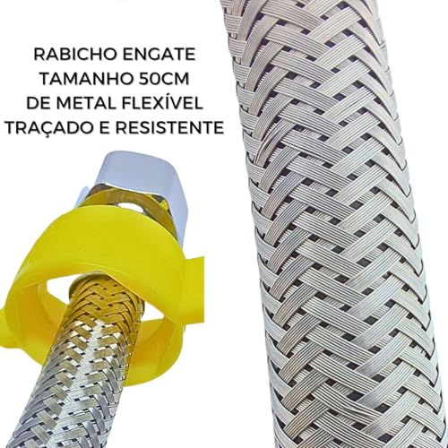 Registro Duplo De 1/2 Torneira Acabamento Inox + Engate Rabicho de 50cm