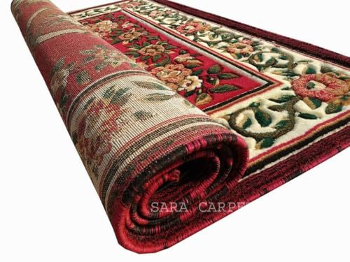 Image of Soft Thick Geometric Acrylic Washable Anti Skid Carpet. for Living Room Bedroom. Hall Size 7 x 10 feet (150X210 Cm) RED D7