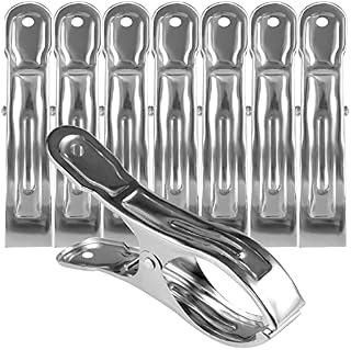 8 Pack 12cm Beach Towel Clips, Large Stainless Steel Sunbed Towel Pegs Laundry Clip Clamps Hanging Clothes Pegs Quilt Clothespins for Heavy Clothing Sun Lounger(Silver)