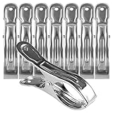 8 Pack 12cm Beach Towel Clips, Large Stainless Steel Sunbed Towel Pegs Laundry Clip Clamps Hanging Clothes Pegs Quilt Clothespins for Heavy Clothing(Silver)
