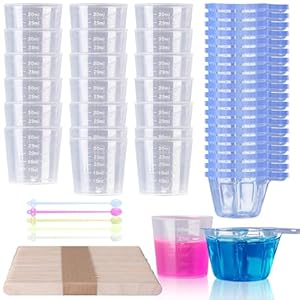 LET’S RESIN Epoxy Mixing Cups Kit,200Pcs, Plastic, 30ml Disposable Measuring Cups,50 Wooden Stirring Sticks, Dropper for Paint Mixing, Jewelry Making