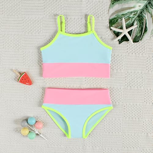 Image of Little Girl Swimsuit Casual Swimwear Kids Two Piece Color Block Bathing Suits Beach Bikini Set 3-12Years