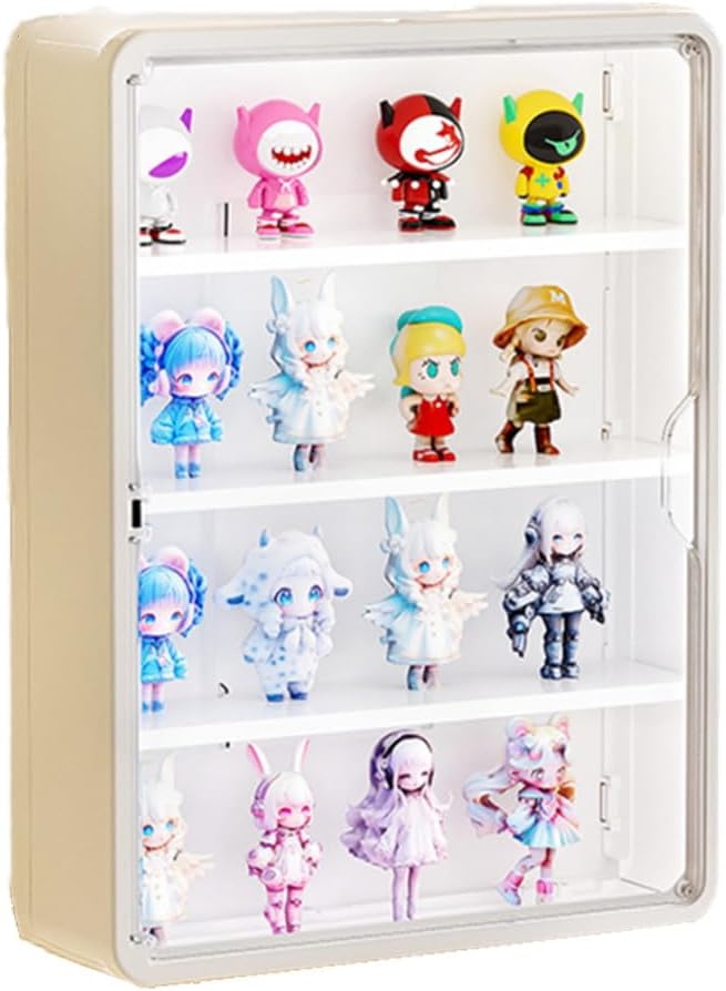Magnetic Mini Toy Storage Box Cabinet Acrylic Transparent Wall Mounted Rack Blind Box Storage Rack Figure Box Display (White L)