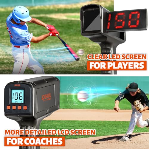 Image of SPOYNAL Baseball Radar Gun, Dual LED /LCD Display, 10-Data Recall