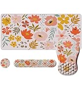 ILeadon Ergonomic Mouse Pad Set, Boho Desk Mat + Mouse Pad With Wrist Rest + Keyboard Wrist Rest + Coaster, 4in1 Mouse And Keyboard Pad Set For Home