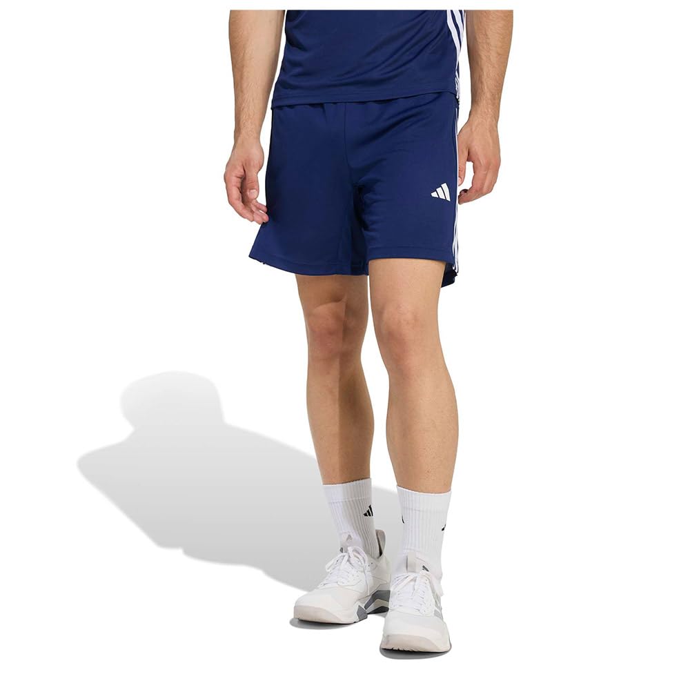 adidas Men's Workout Essentials Base 3-Stripes Pique Short 7Inch Shorts, Dark Blue/White, 3XL Tall