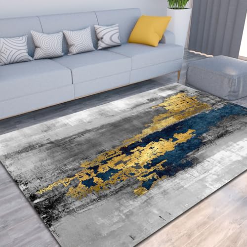 LONGSAO Tappeto Camera Letto Tappeti Dal Design Moderno Soggiorno 80 x 160 cm Tappeto Lavabile ngresso Pavimento Tappeti Astratto inchiostro grigio giallo blu