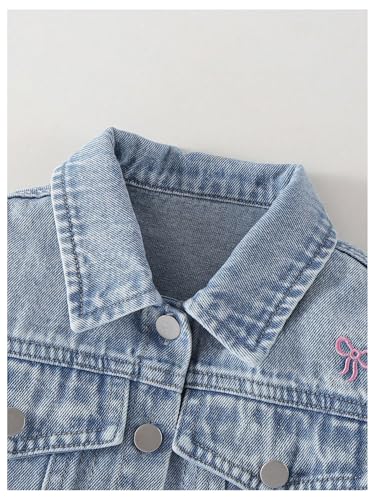 WDIRARA Girl's Bow Embroidery Denim Jackets Cute Button Down Raw Hem Jean Outerwear3