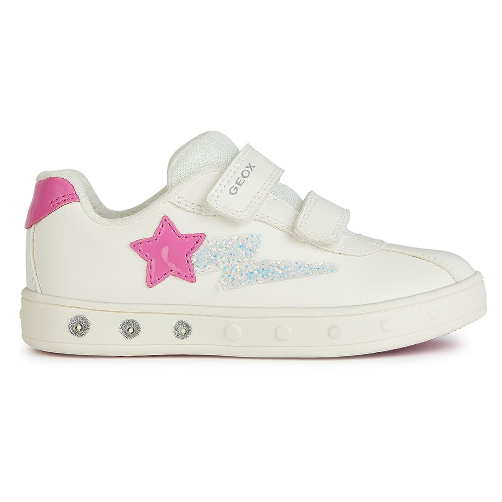 Geox J Skylin Girl A Sneaker, White Fuchsia, 8.5 UK Child