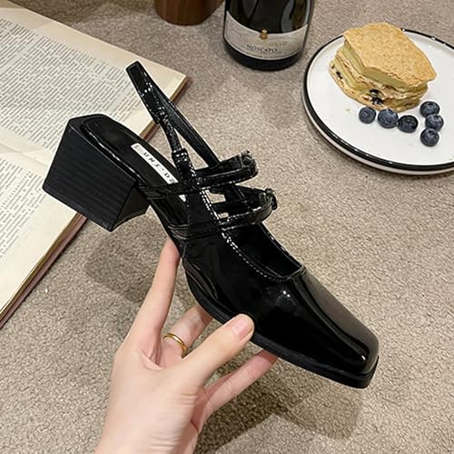 Women's Slingback Chunky Heels Mary Janes Pumps Patent Leather Block Low Heel Adjustable Buckle Dress Shoes for Party Work Dress Shoes2