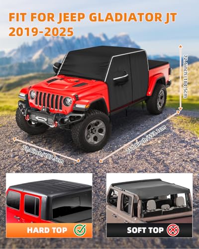 Image of Waterproof Cab Covers Fit for Gladiator JT 2019-2025, Scratchproof Inner Cotton Car Cover with Driver Door Zipper Windproof Straps All Weather UV Protection