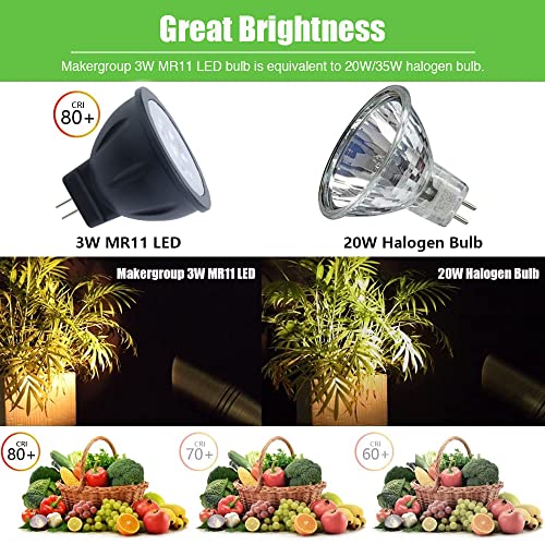 Makergroup Mr11 Led Bulbs 12V, 2700K Warm White, Gu4.0 Bi-Pin Socket, 20W 35W Mr11 Halogen Replacement For Low Voltage Indoor And Outdoor Landscape Lighting 2-Pack #TOP1