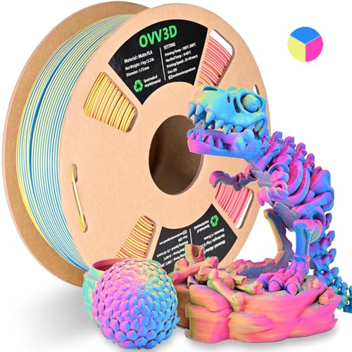 Image of OVV3D PLA Filament 1.75mm, Rainbow PLA Filament Matte Tri-Color 3D Printer Filament, Macaron 3D Printing Filament Red Yellow Blue