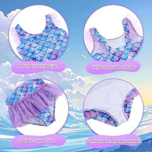 Image of Girls One Piece Swimsuit Colorful Mermaid Bathing Suits Cute Kids Princess Beach Swimwear 2-10 Years