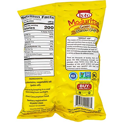 LULU Plantain Chips Maduritos Sweet Gluten-Free, 1.4oz Bag (Pack of 12, Total of 16.8 Oz)
