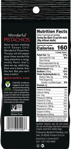 Wonderful Pistachios In Shell, Sweet Chili Flavored Nuts, 7 Ounce Resealable Bag, Protein Snacks, Gluten Free, Healthy Snacks (Pack of 4)