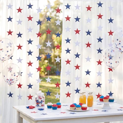 Image of Patelai Glitter Star Garland Banner 2026 Graduation Decor 130 Feet Star Hanging Banner Twinkle Backdrop for Party Birthday Classroom Wedding Supplies(White, Red, Royal Blue)
