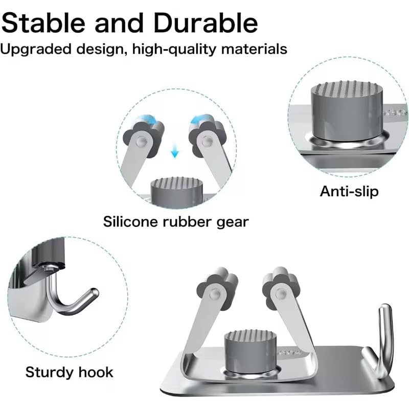 Image of Kmils Self Adhesive Mop Holder Wall Mount, Stainless Steel Broom Holder with Hook, No Drill Wall Organizer for Mop, Broom, Bathroom, Kitchen & Laundry Room (Silver, Pack of 4)