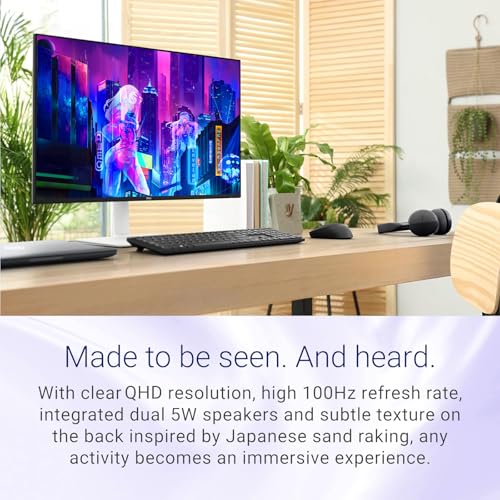 Image of Dell S27 inch QHD Monitor, 100Hz, IPS Panel, 4ms, 99% sRGB, 1500:1 Contrast Ratio, VESA, Low Blue Light, 2 x HDMI, 1x DisplayPort, 2x5W Speaker, Ultra-Thin bezels, Height /Tilt /Swivel /Pivot, White