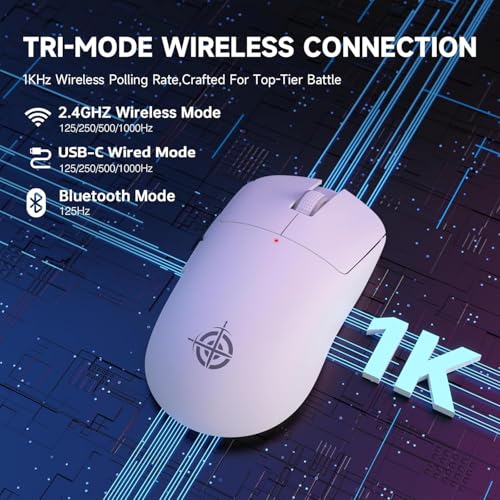 Image of ATTACK SHARKxMagic-Refiner G6 Wireless Gaming Mouse Tri-Modes Connection 2.4G /BT /USB-C 24000 DPI 1000Hz Polling Rate with Anti-Slip Grips,750mAh Battery Gaming Mice for Laptop /PC /Mac Gamer White