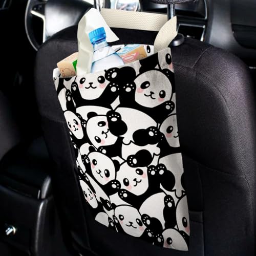 Image of Car Trash Bag Hanging No Snap Small Garbage Bag for Car Back Seat Cute Printed One-handed Strap Trash Bags Car Accessories-Panda Car Trash Bags
