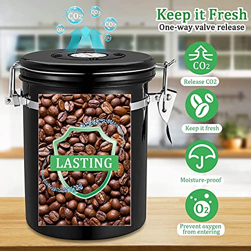 Foto von JOYBOY 1.8L Kaffeedose Luftdicht,Kaffeebohnen Behälter mit Datumsanzeige und Messlöffel für Kaffeepulver Tee Nüsse Kakao Aufbewahrung(Schwarz)