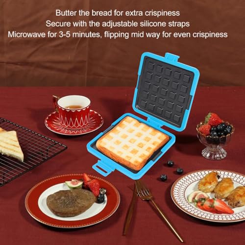 Microwave Sandwich Maker, Microwave Toastie Maker Panini Press, Microwave Toaster Grilled Cheese Maker, NO Electricity, Fast Heat, Dishwasher Safe, Breakfast Maker (Blue)