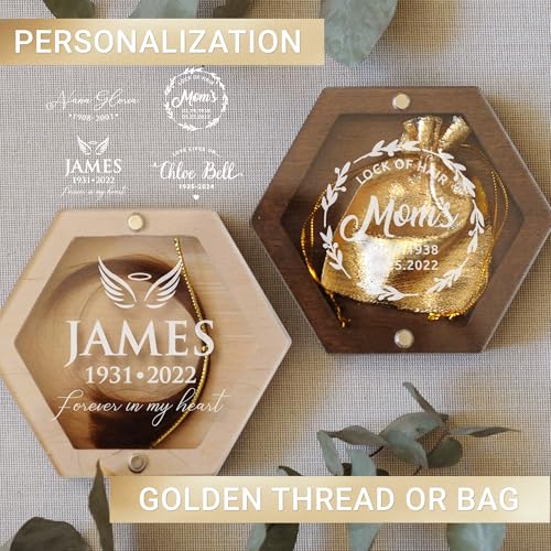 Image of Personalized Keepsake Box for Bereavement Gift, Lock of Hair Memorial, Sympathy Gift for Loss of Mother, Grandmother, Dad, Daughter, Son, Mom, Clear Lid, Engraving, Gift Box (Light Wood)