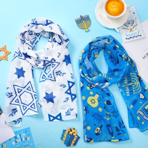 Cozypower 6 Pcs Hanukkah Scarves Chanukah Gifts with Hexagram Menorah Lightweight Soft Chiffon Scarves for Women Holiday Outfits Costume Party Supplies3
