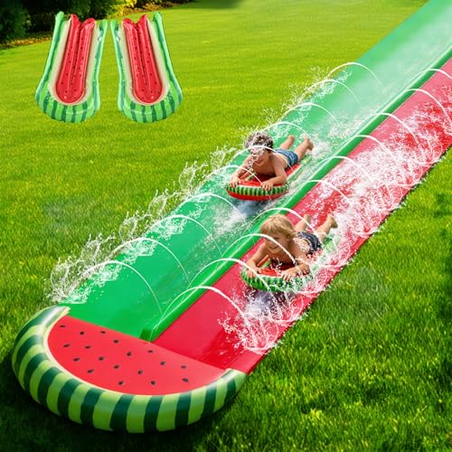 22.5FT Double Slip and Slides for Kids Adults Backyard - Watermelon Design, Extra Long Lawn Water...