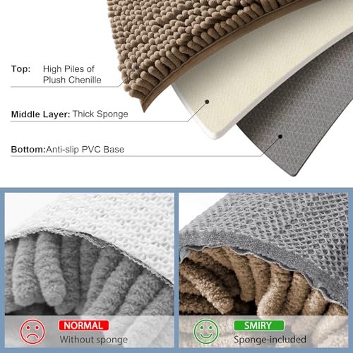Smiry Luxury Chenille Bathroom Rugs 24x16, Extra Soft and Absorbent Shaggy Bath Mat, Machine Washable, Non-Slip Plush Carpet Runner for Tub, Shower, and Floor, Home Decor Accessories, Camel