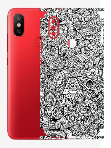 Image of AtOdds - Full Body Back Screen Guard Protector Film - Lamination Wrap Skin Sticker Compatible with Xiaomi Mi A2 | Scratchproof Matte Finish (Design - Monocrome Bots)