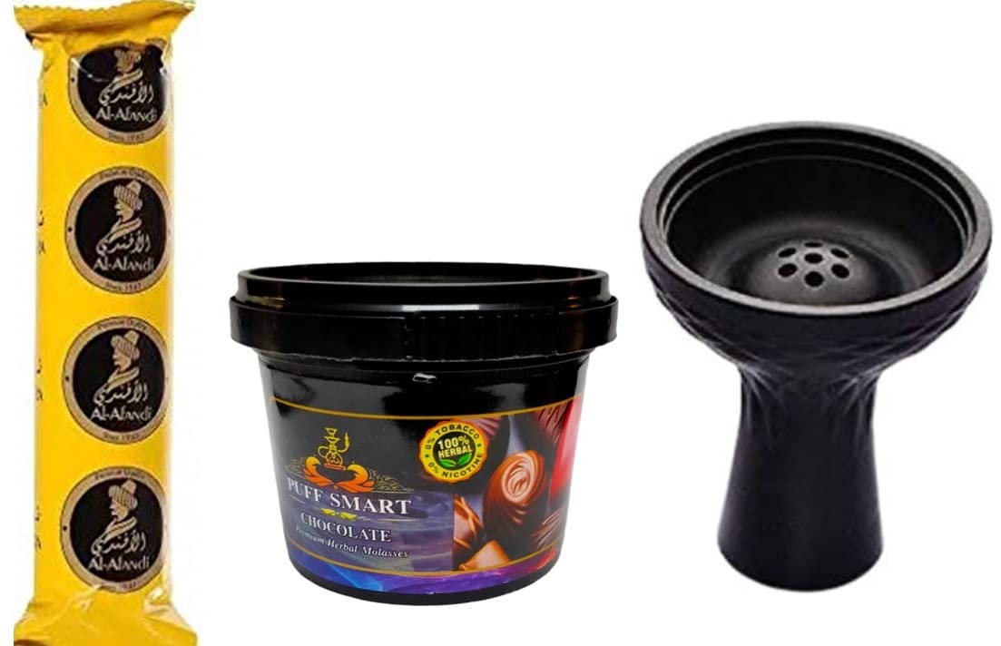 PUFF SMART Premium Herbal Flavor Chocolate 100G And Silicone Chillum With1 Al-Afandi Quick Light Charcoal Combo (100% Nicotine And Tobacco Free)