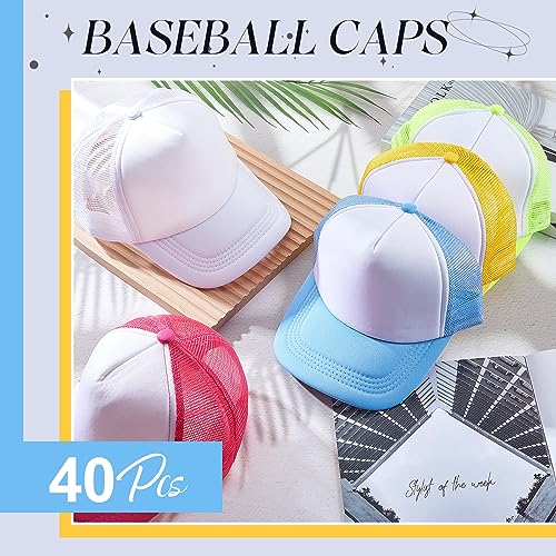 Image of 40 Pack Sublimation Blank Trucker Hat Bulk Wholesale Mesh Baseball Cap for Women Men DIY Hat Bar Party