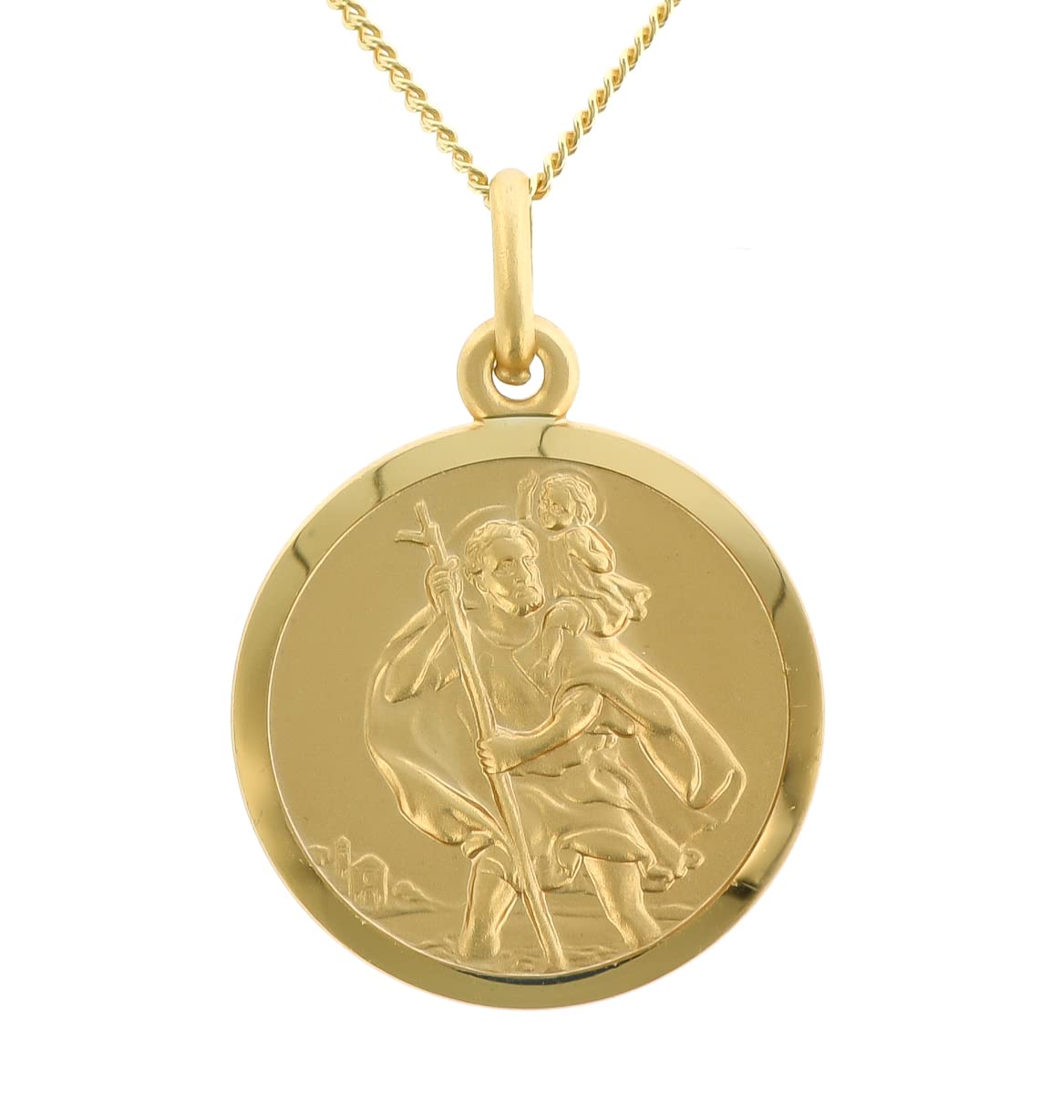 World of JewelleryGold Plated St Christopher Pendant necklace on a 18" Curb Chain Gift Boxed, Sterling Silver, Plain