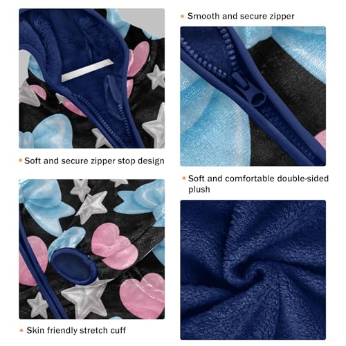 Blue Bows Pink Hearts Stars Toddler Fleece Jacket Girl Boys Hooded Fleece Jacket Coat Warm Outwear Zip-up 3-10T3