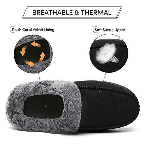 Mishansha Women's House Shoes Memory Foam Suede Moccasin Slippers Winter Warm Fleece Lined Home Shoes with Anti-Skid Rubber Sole2