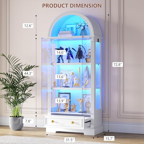 Image of TAGELIER Arched Display Cabinet with Glass Doors & LED Light