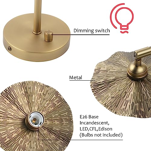 Image of Pathson Dimmable Wall Sconce Metal Brass Finish, Adjustable Lighting Angle Bathroom Wall Vanity Lighting Hardwired Bedside Lamp Art Decor for Living Room Farmhouse Study Room