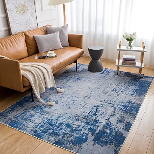 Area Rugs For Living Room, 6.5X9.8 Feet Dark Bule/Grey Modern Abstract Rug, Washable Non Slip Large Rugs For Dining Room Bedroom Kids And Pets Friendly Kitchen, Soft Contemporary Indoor Carpets #TOP4