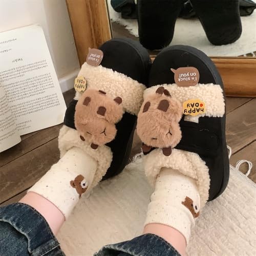 Capybara Slippers Cute Fuzzy Warm Plush Winter Shoes, Cozy Indoor Outdoor House Sandals Bedroom Comfort Wear Soft Cloud Slide Fur Furry Lightweithg Anti-Skid Funny Grip Platform Fleece Lining Slippers2