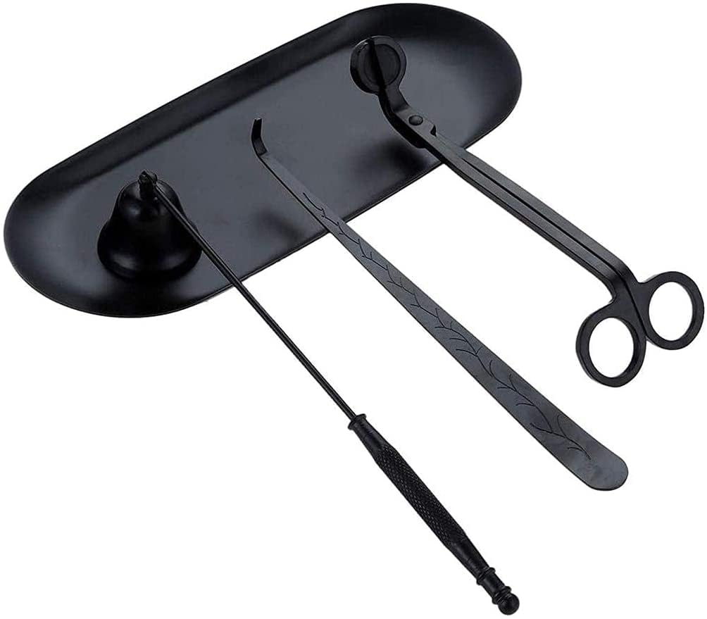 4 Pezzi Set di Accessori per Utensili per Candele, Trimmer per stoppino, mestolo per stoppino, spegnicandela e Vassoio portaoggetti per stoppino per Candela (Nero)